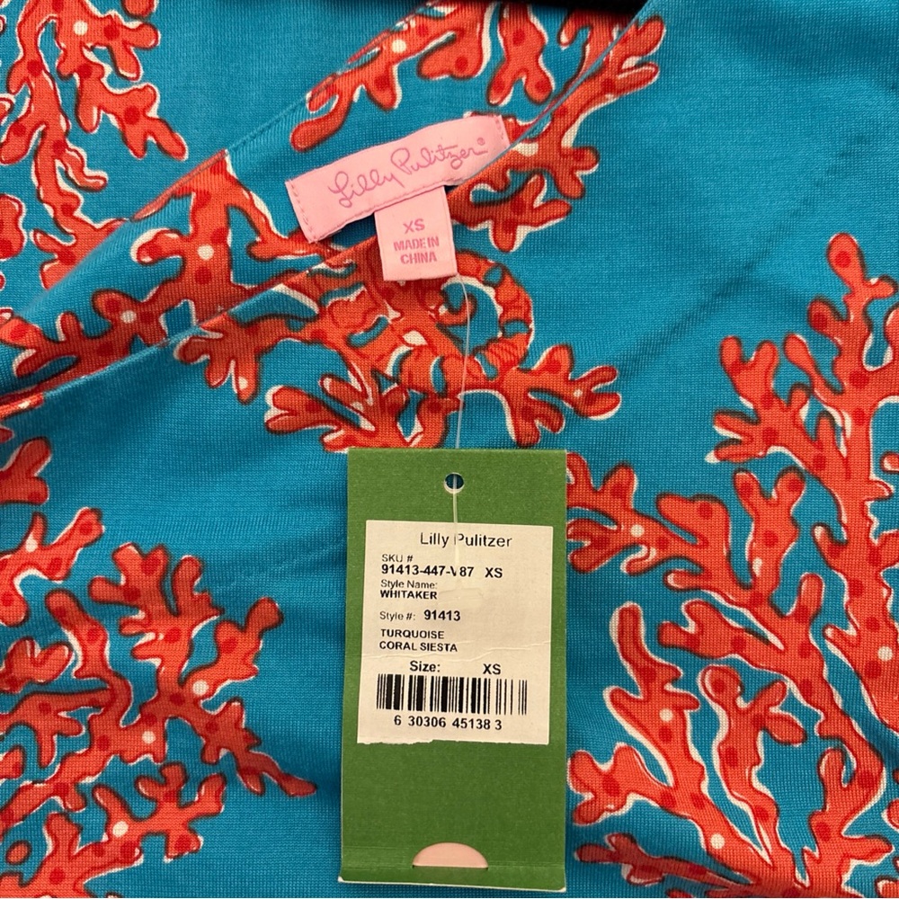 Lilly Pulitzer Whitaker One Shoulder Turquoise Coral Siesta Jersey Dress, XS - Picture 6 of 7